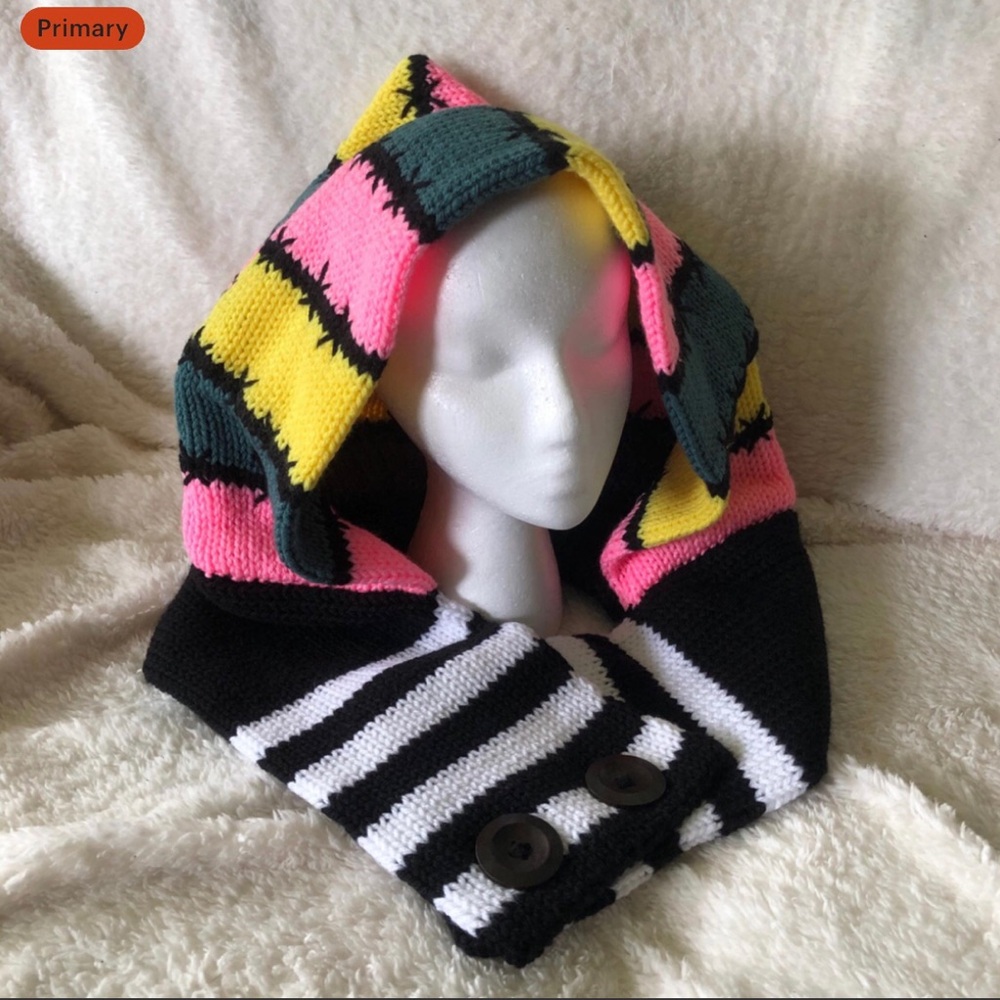 Handmade knit hooded scarf - Nightmare before Christmas Jack and Sally